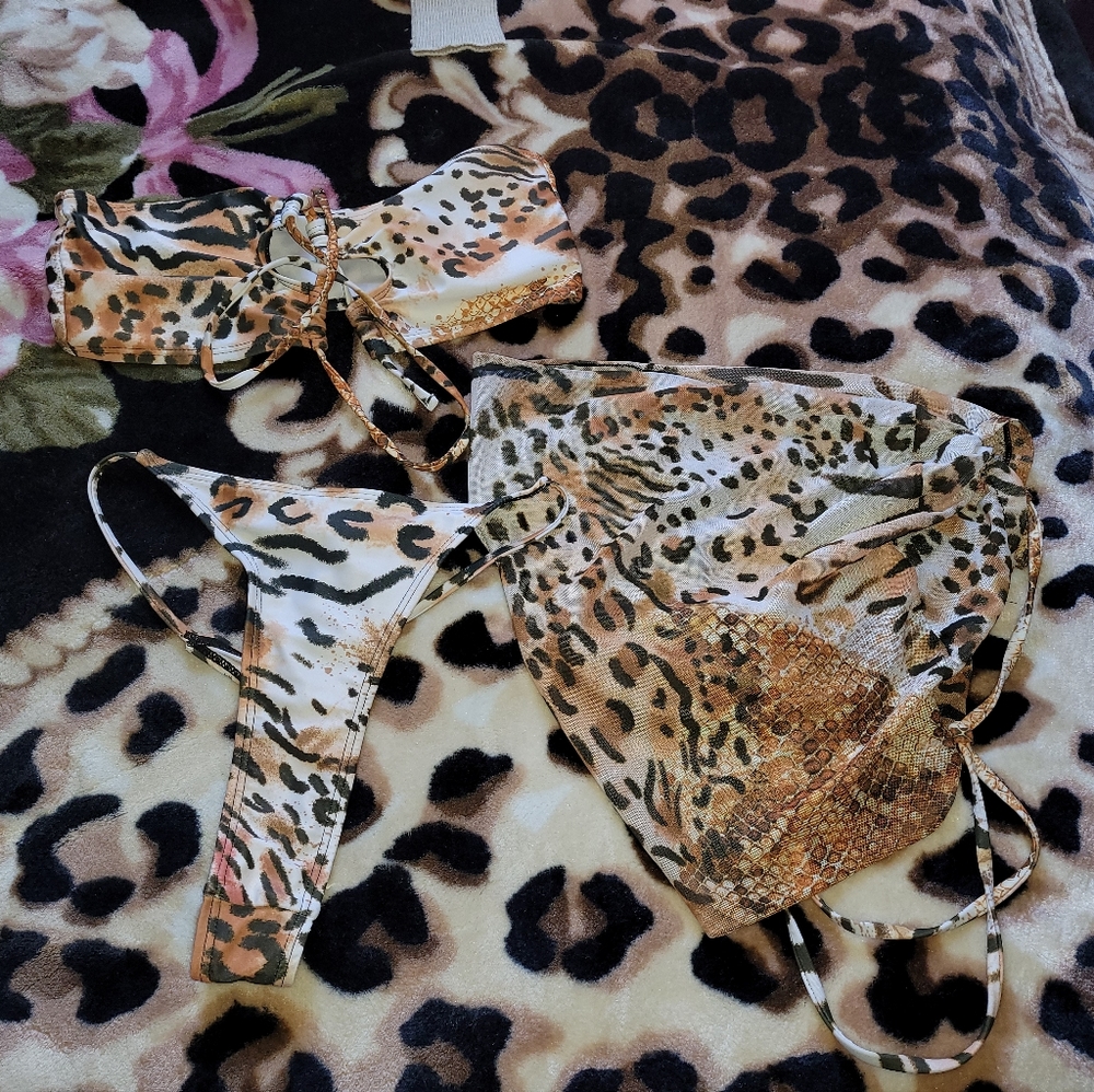Animal print leopard/tiger bikini sarong set
